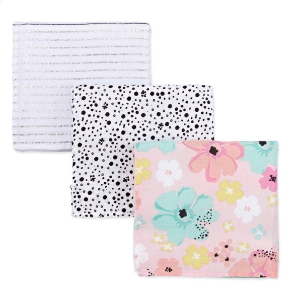 New, Set of (3) 100% Cotton Muslin Baby Blankets - Picture 2 of 2